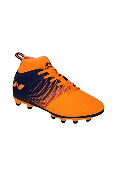 Nivia Ashtang Football Shoes (Black/Orange, 10 UK/ 11 US / 44 EU) | Synthetic Leather | PVC sole