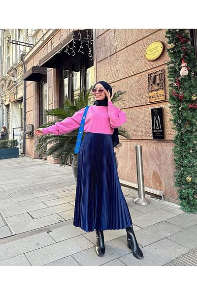 DRESSY CL Fusta lungă plisată cu talie elastică cu aspect piele