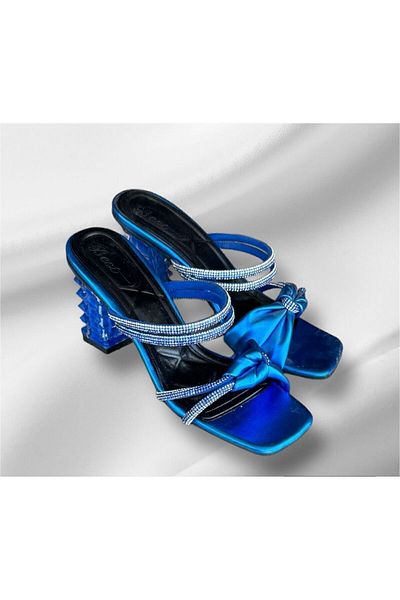 İpek Papuci cu toc pentru femei Saks Blue Stone Transparenti