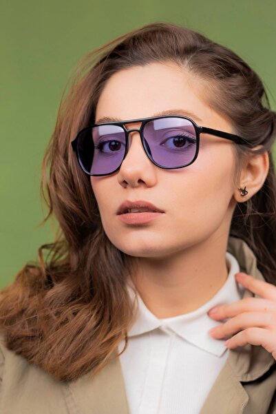 LUNOX Viggo Black Purple Glass Unisex Sunglasses