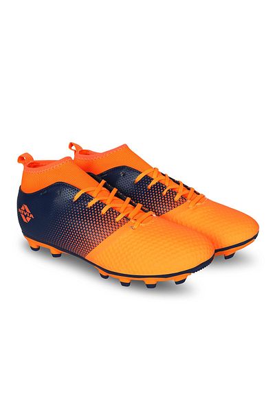 Nivia Ashtang Football Studs | Black/Orange, 4UK/ 5US / 38EU | Synthetic Leather | Moulded Insole