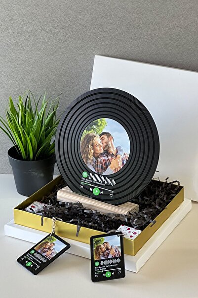 BLUE HOME'S Kişiye Özel Resimli Spotify Plak Ve Anahtarlık Şık Kutulu Set - Sevgiliye Hediye Doğum Günü Hediye
