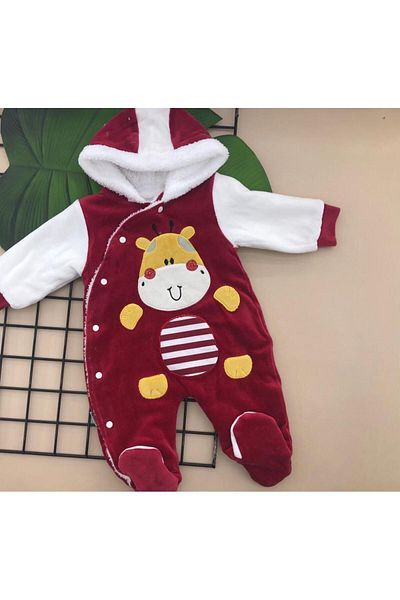 ÖRZİKİDS Winter Thick Fleece Monthly Hooded Snap Jumpsuit