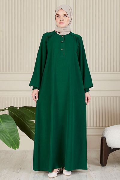fistan Casual Aerobin πουκάμισο γιακά φόρεμα - Κουμπί μπροστά, Hijab, Mother and Prayer Dress