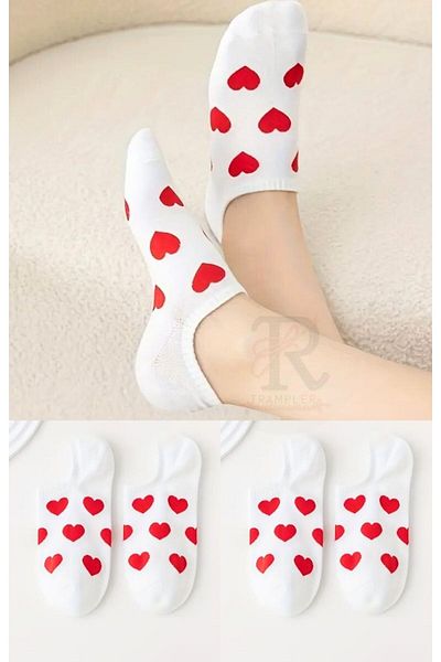 trampler White Ballerina Socks - 5 Pairs of Invisible Heart Women's Socks