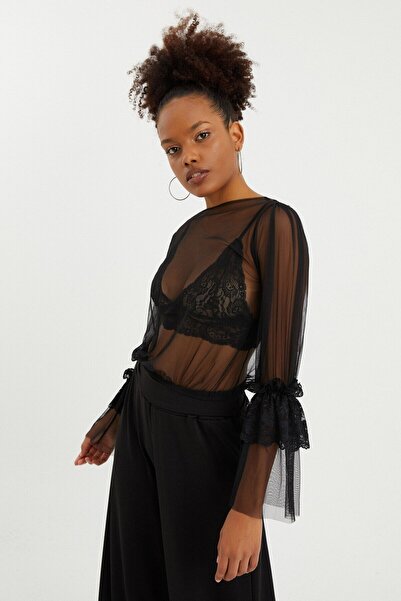 Quincey Μπλούζα από τούλι - Λεπτομέρεια μανίκι με δαντέλα