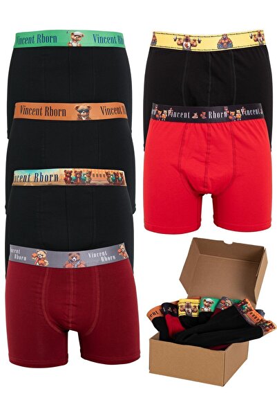 Vincent Rborn Erkek Pamuklu Esnek 6'lı Paket Boxer Teddy & Teddy Builder