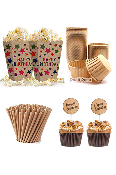 parti pera Kraft Pipet Popcorn Kürdan Pasta Süsü Kek Kapsülü Doğum Günü Parti...