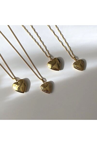 jevylove accessories Kararmaz Çelik Gold Açılabilir Kalp Madalyon Kolye