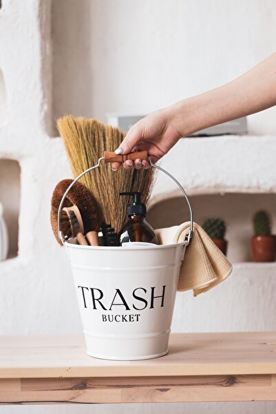 Dekorzdükkan Galvaniz Temizlik-Çöp Kovası(TRASH BUCKET BASKILI)