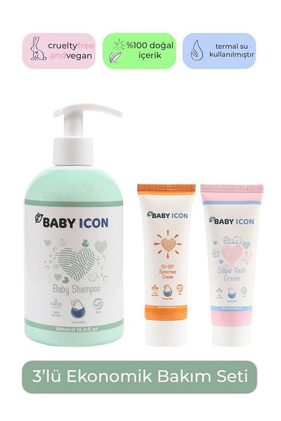 Baby İcon 3 Piece Baby Care Pack - Shampoo, Diaper Rash and Sunscreen