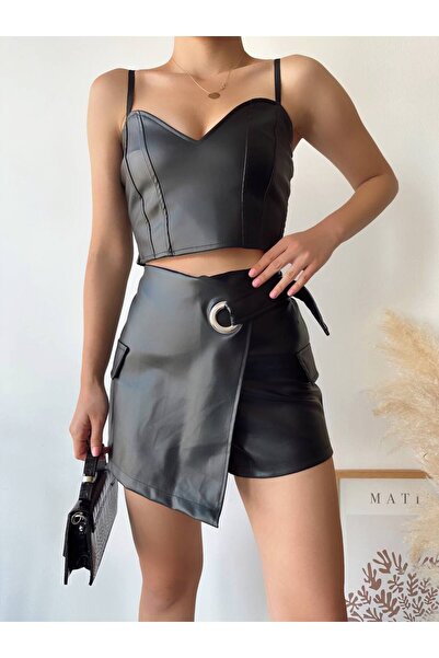 RockMore Deri Kuş Gözü Şort Etek