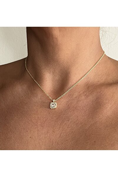 tones official Kare Zirkon Taşlı Minimal Kolye