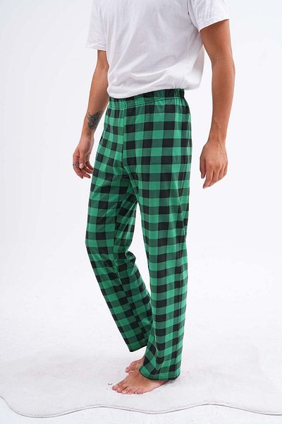 Arvin Pijama Ανδρική καρό βαμβακερή πιτζάμα χωρίς τσέπη με ελαστική μέση κάτω πράσινη