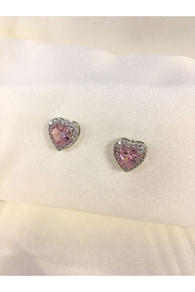 Çelik 316L Gümüş Renk Charm Renkli Taşlı Kalp Çelik Küpe aukp007249