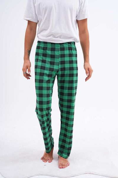 Arvin Pijama Ανδρική καρό βαμβακερή πιτζάμα χωρίς τσέπη με ελαστική μέση κάτω πράσινη
