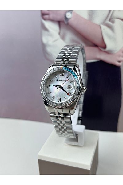 Quantum Women's Wristwatch - Steel Baguette, Stone Detail, 5 Atm Waterproof