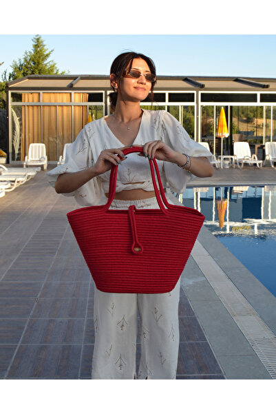 HomeTurko Women's Beach Bag - Jute Buttoned, Natural Handmade, Daily Casual Stylish Bag