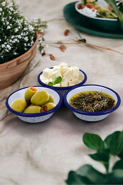 İnci Emaye 10Cm Enameled Conical Plate Set - 3 Pieces, Breakfast, Jam, Olive and Cheese Plate