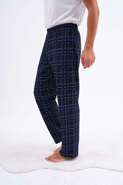 Arvin Pijama Pantaloni de pijama de vară pentru bărbați, din bumbac, cu imprimeu în carouri, fără buzunar, cu talie elastică, albastru