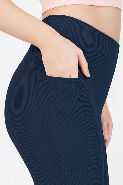The Step Sports Colanți termici de 25 inchi, albastru bleumarin, cu nervuri de iarnă, cu buzunar din lână, cu talie înaltă, până la gleznă
