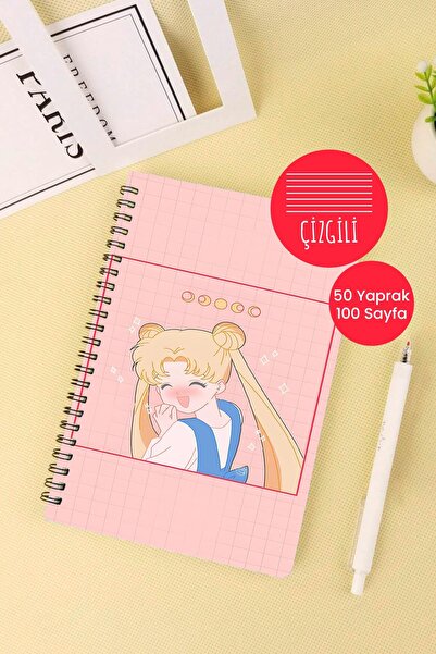 Anime Marketi دفتر مدرسي Moon Warrior مقاس A5 حلزوني 50 ورقة 100 صفحة - مسطر