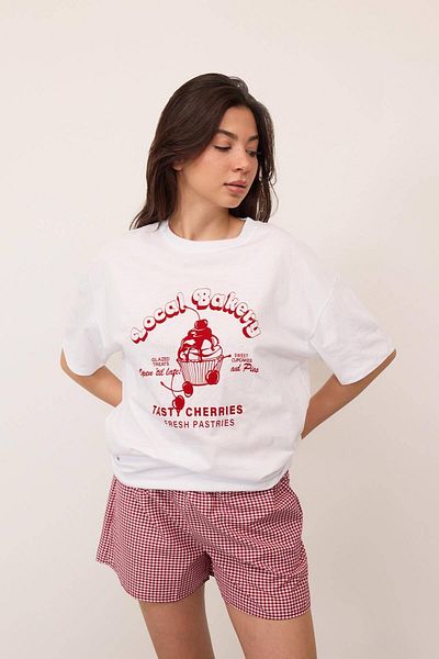 Addax P10269-Asn75 Model Cherry Printed T-Shirt