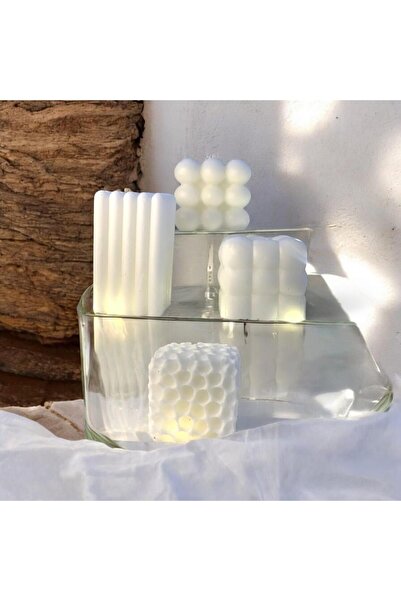 M&C Concept Dekoratif Dörtlü Petek Orta Boy Bubble  Sütun Puf Kare Soya Mum Set