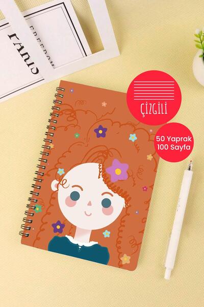 Anime Marketi تصميم فتاة حمراء تحت عنوان A5 دفتر مدرسي حلزوني 50 ورقة 100 صفح...