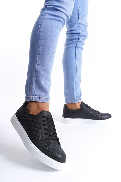 Aymood Slw166 Prestige - Men's Casual Sneaker, Lace-Up and Quilted Pattern, Black Bt