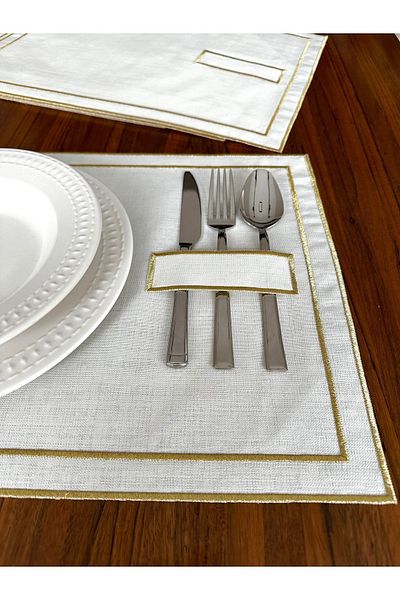 NURHAN HOME COLLECTION 6 τεμάχια χρυσό χρώμα διπλής σειράς κεντημένο με κουταλιά American Service