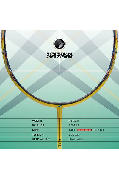 Hundred ATOMIC-X 35 SPD Carbon Fibre Strung Badminton Racket with Full Racket Cover