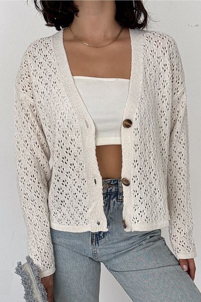 FEMELLE Tricotaj ajurat Cardigan de damă - Mărime standard, cu nasturi