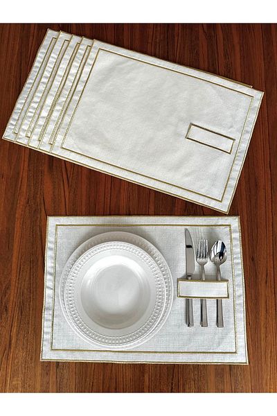 NURHAN HOME COLLECTION 6 τεμάχια χρυσό χρώμα διπλής σειράς κεντημένο με κουταλιά American Service
