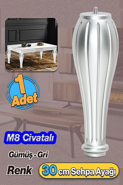 Badem10 Picior de masă din plastic cu diamant 30 cm culoare argintie 1 buc Mobilier Masă de cafea M8 picioare cu șuruburi