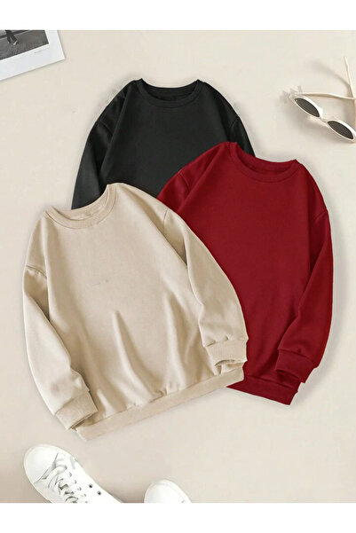 BW Bravely Wear سويت شيرت قطني برقبة دائرية - عبوة 3 في 1