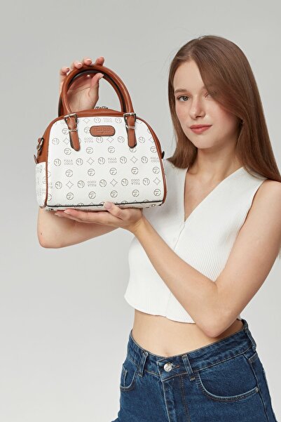 Morpelikan Geantă de umăr de mână pentru femei cu monogramă albă