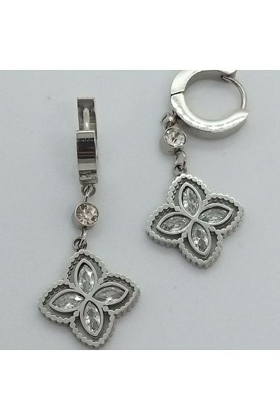 Ödül Moda Steel Silver Zircon Stone Clover Earrings