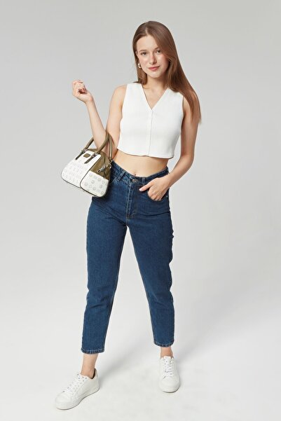 Morpelikan Geantă de umăr de mână pentru femei cu monogramă albă