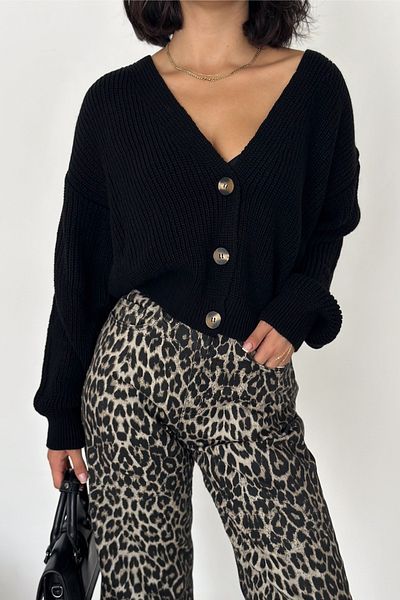 FEMELLE Cardigan negru din tricotaje Thessaloniki - cu nasturi, femei, marime standard