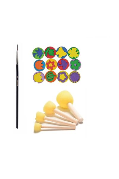 ileritoys 12'li Sünger Baskı Eva- Sulu Boya Fırçası - Sünger Ponpon Fırça