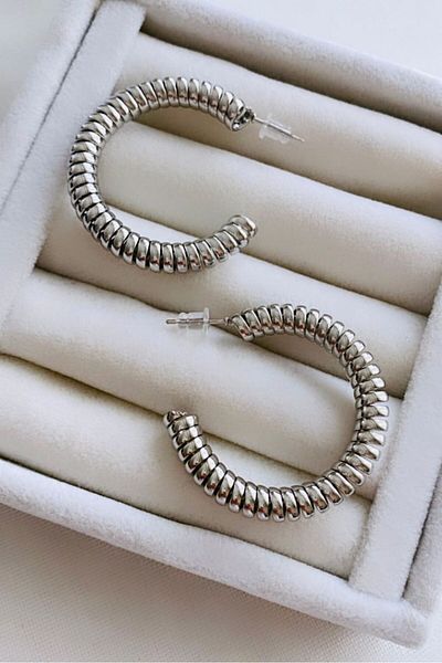 VNS Accessories Steel Spiral Hoop Earrings (4 cm)