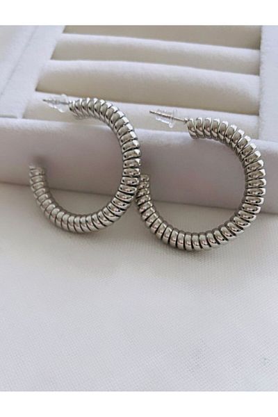 VNS Accessories Steel Spiral Hoop Earrings (4 cm)