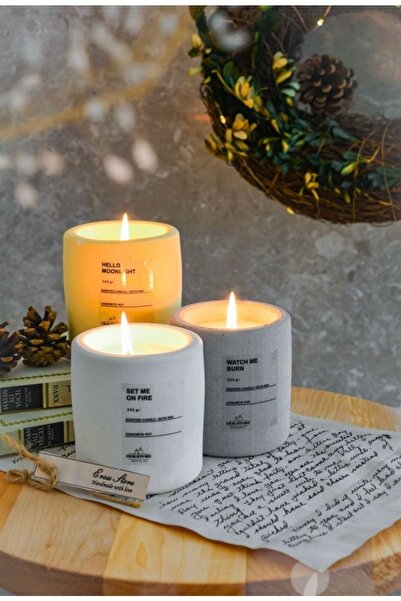 ersu store 3 Adet Dekoratif Beton Saksı Içinde & Vanilya Amber Kokulu Vegan D...