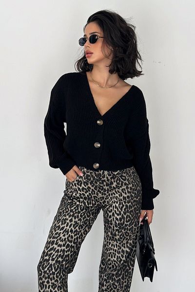 FEMELLE Cardigan negru din tricotaje Thessaloniki - cu nasturi, femei, marime standard