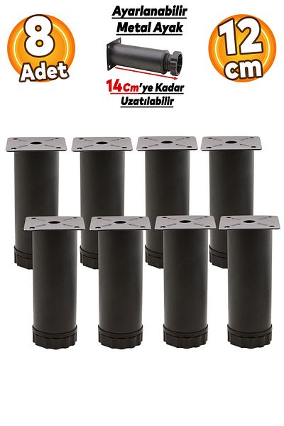 Badem10 Mobilier reglabil Canapea Baza Fotoliu Suport metalic Picior 12 Cm Picioare Negre 8 Buc