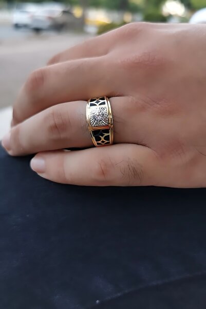 Utku Kuyumculuk 14 AYAR İTALYAN MODEL SİYAH MİNELİ ÖZEL TASARIM ALTIN YÜZÜK