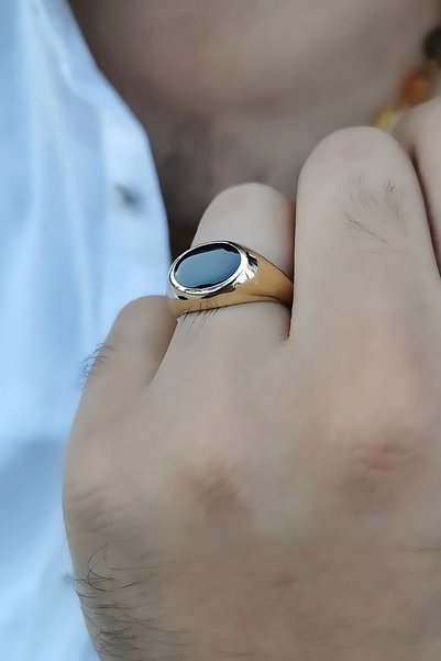 Utku Kuyumculuk 14 AYAR ONİKS TAŞLI ALTIN ERKEK YÜZÜK