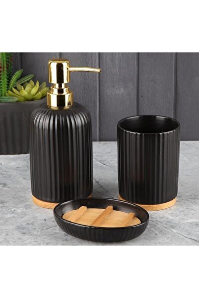 Perotti Sergio Bambulu Banyo Seti Takımı - 3 Lü Siyah 12883