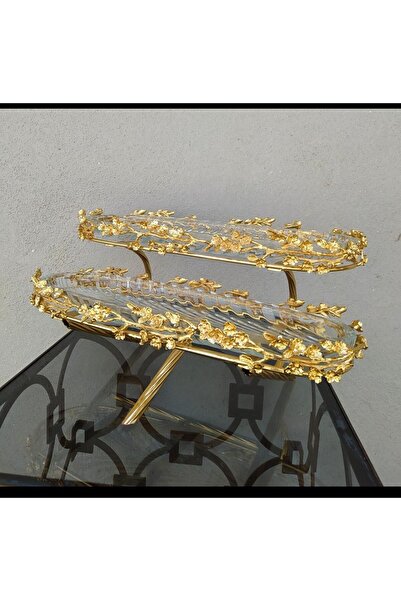 AZADE BAKIR ÇOK ÇİÇEK MODEL PİRİNÇ 2 KATLI SUNUMLUK